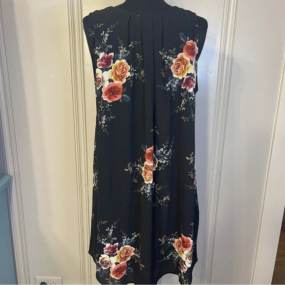 Umgee Floral Tunic High Waist Dress Sleeveless V Neck Black Size‎ M - Picture 2 of 10